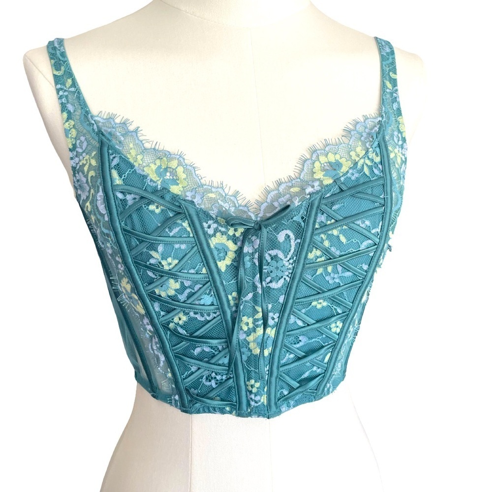 NWT Victoria's Secret Dream Angels Teal Lace Floral Corset Medium - Picture 3 of 10